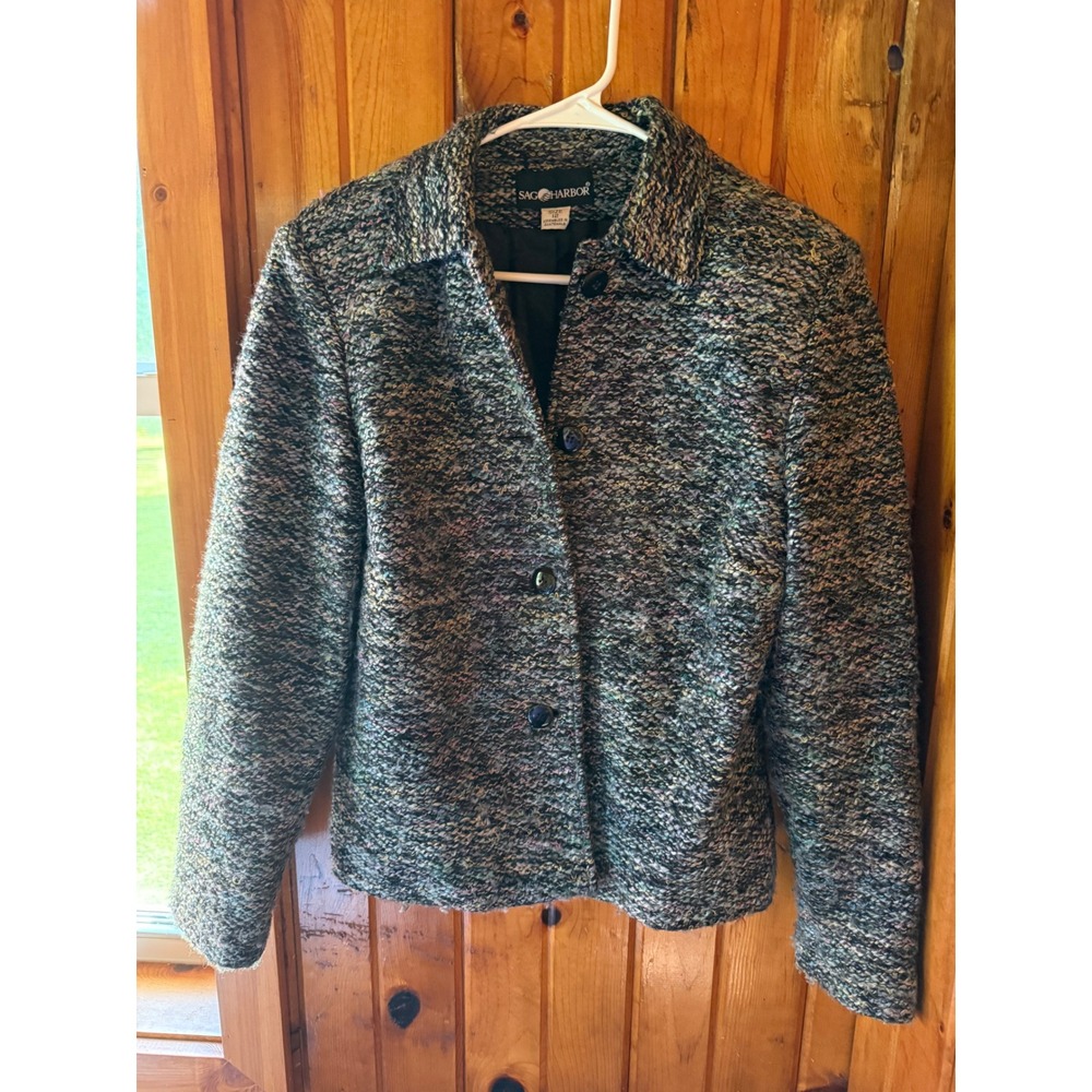 Sag Harbor Womens Blazer Jacket Multicolor Tweed Career Office Size 12‎